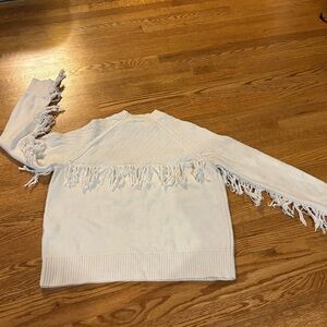 Frame Denim Cream Cable-Knit Fringe Sweater